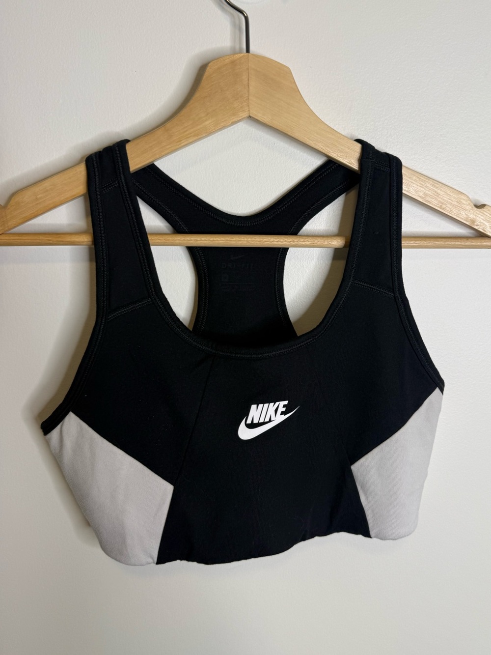 Nike Black & Gray Racerback Sports Bra with White Logo size medium